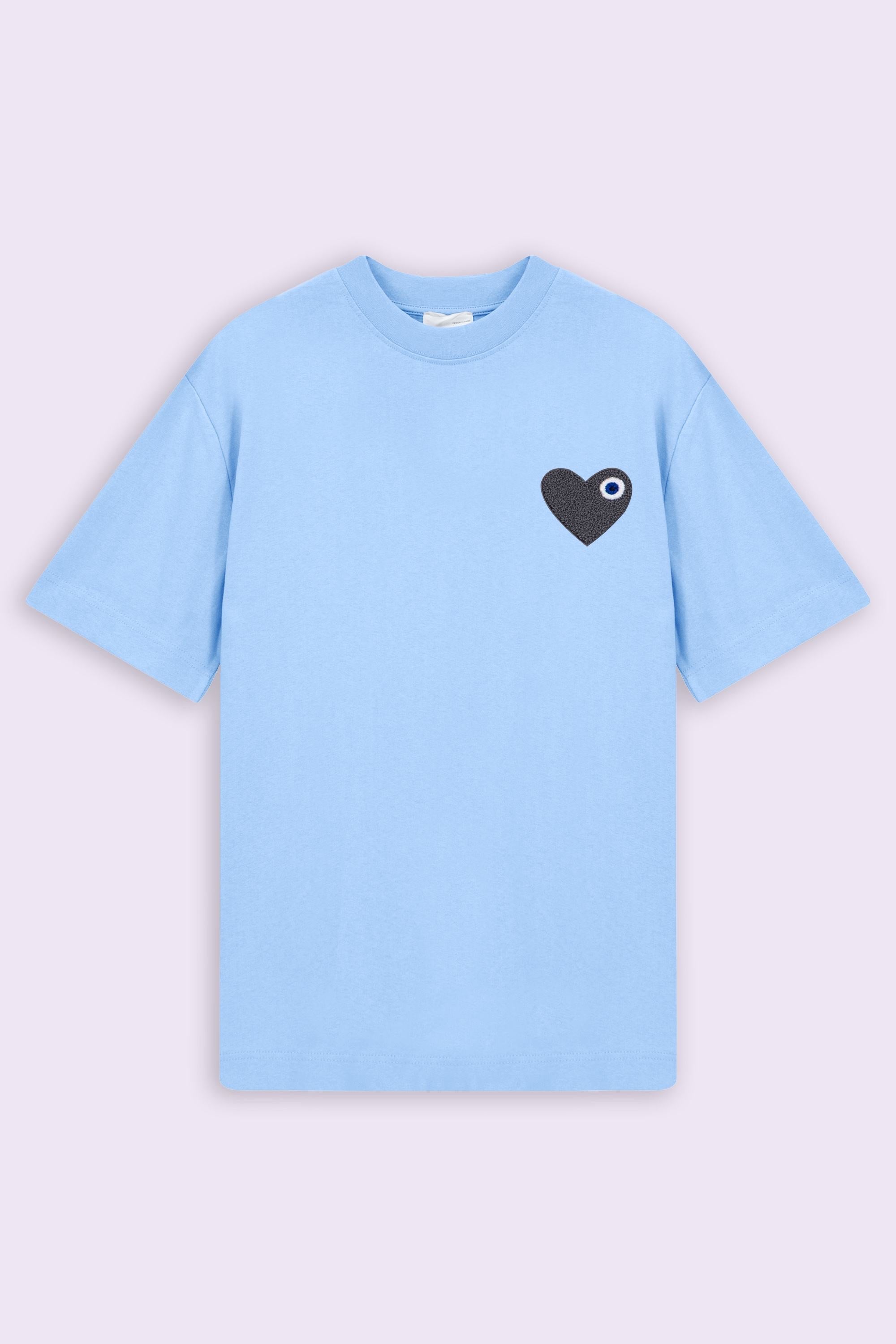 T-shirt LOVE Bleu - Coeur brodé Antracite