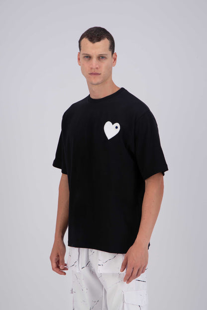 T-shirt LOVE Noir - Coeur brodé Blanc