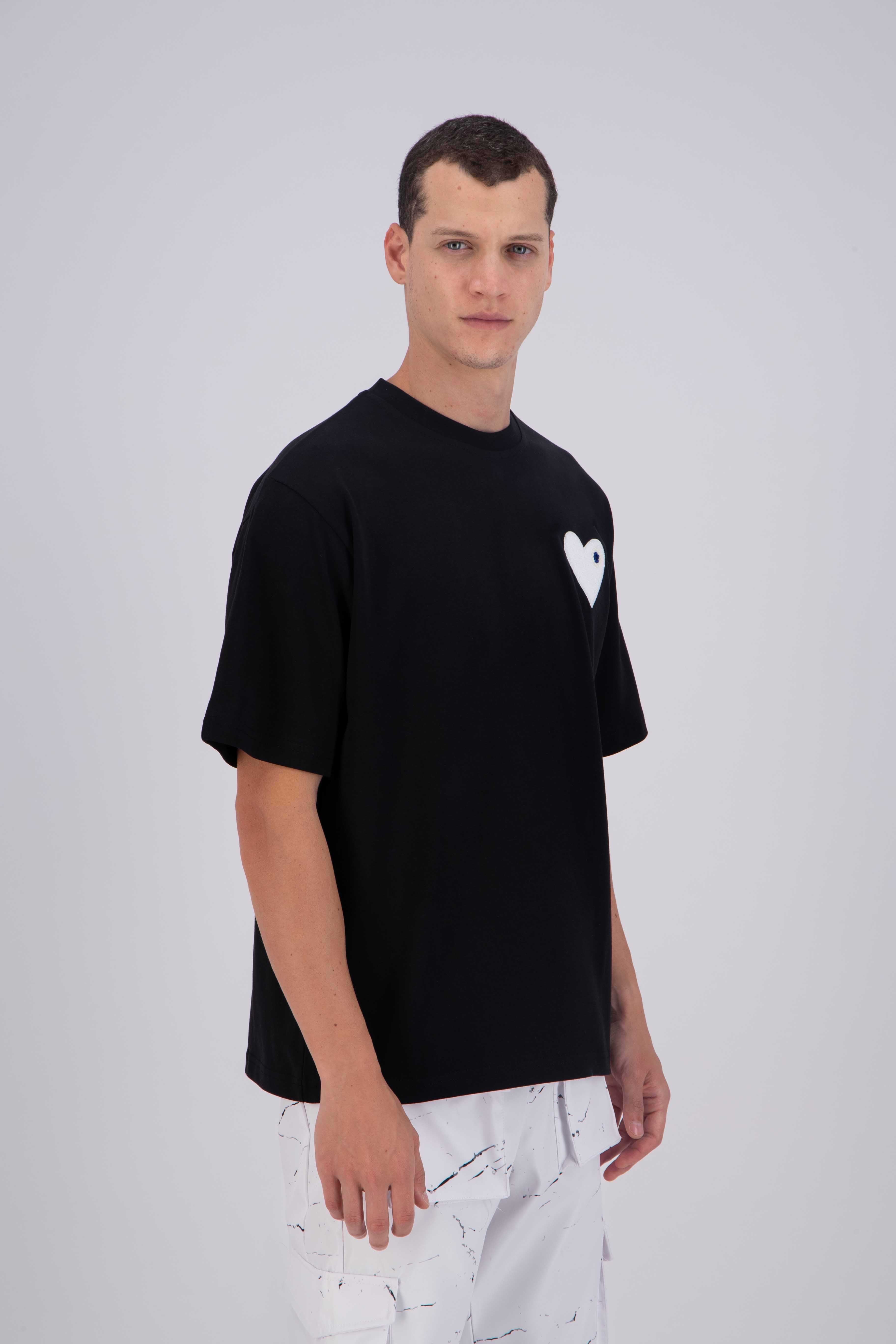T-shirt LOVE Noir - Coeur brodé Blanc