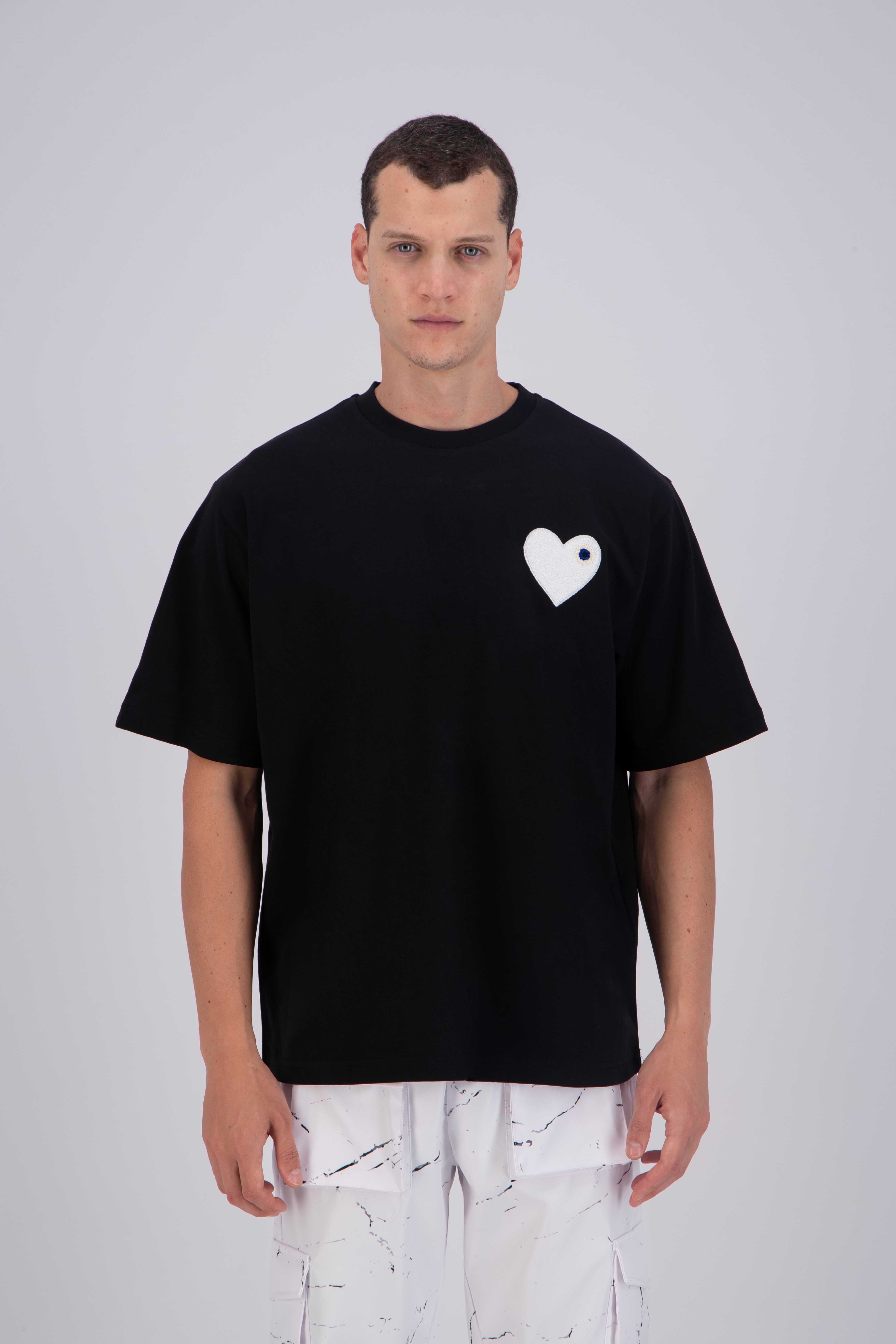 T-shirt LOVE Noir - Coeur brodé Blanc