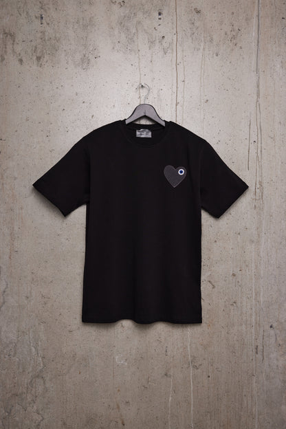 T-shirt LOVE Noir - Coeur brodé Antracite
